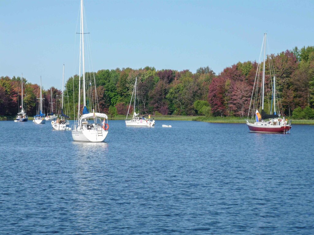 Boats anchored on water 