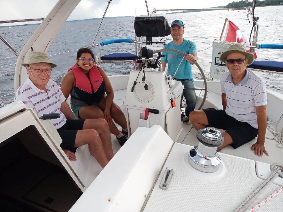 A group in the cockpit of a boat