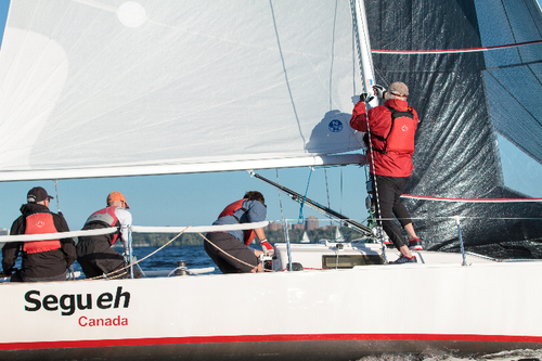 Racers close up heading for a mark rounding