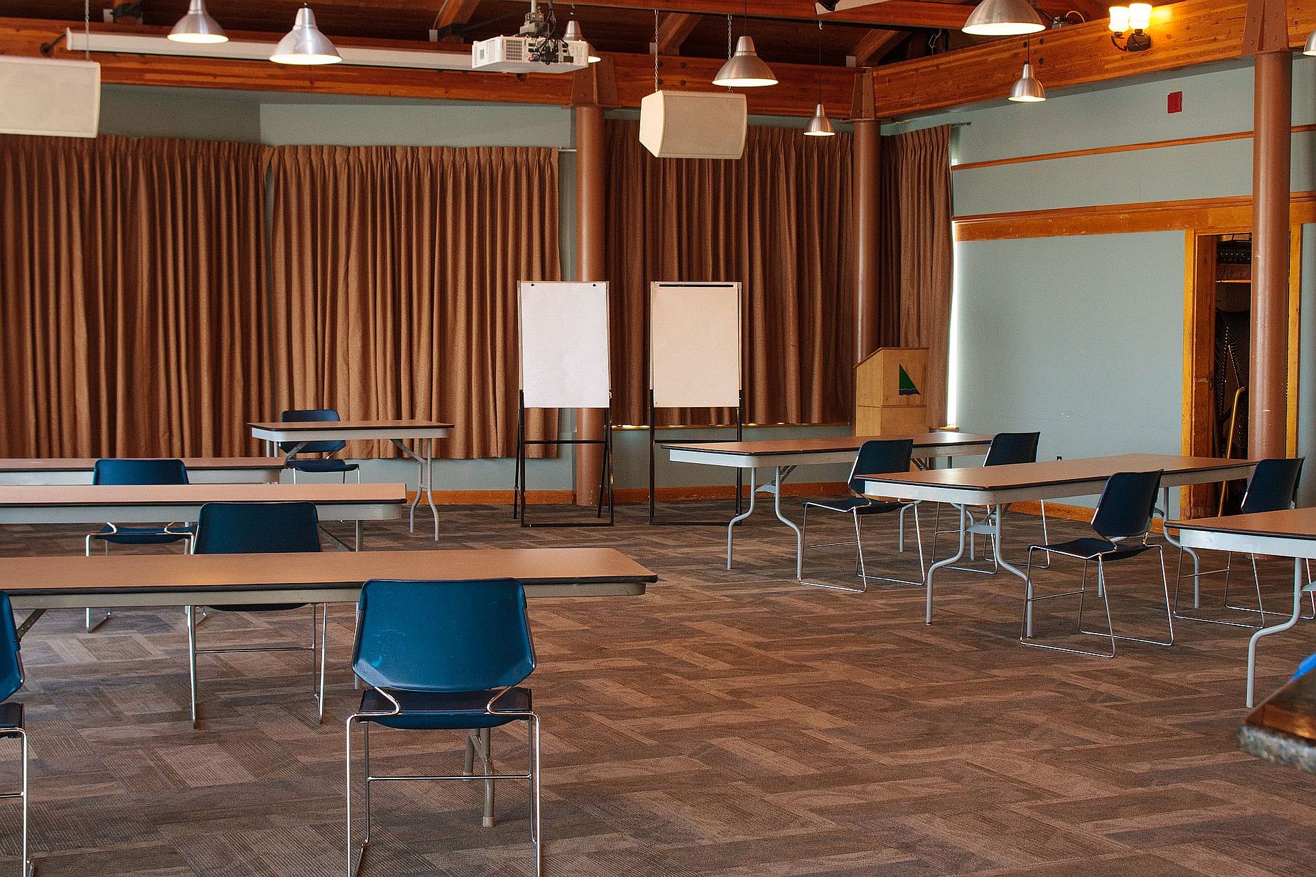 Harbourview Hall with tables, chairs and flipchart