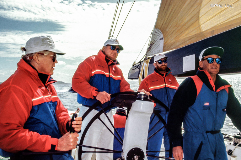 Buddy Melges at the Boat's Steering Wheel