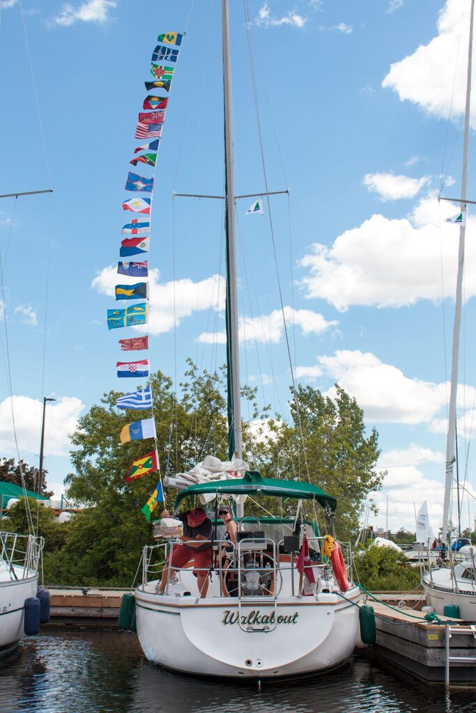 Flags decorating a sailboat