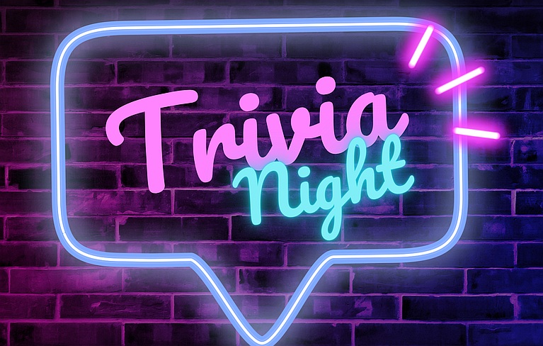 Trivia Night title in neon lights