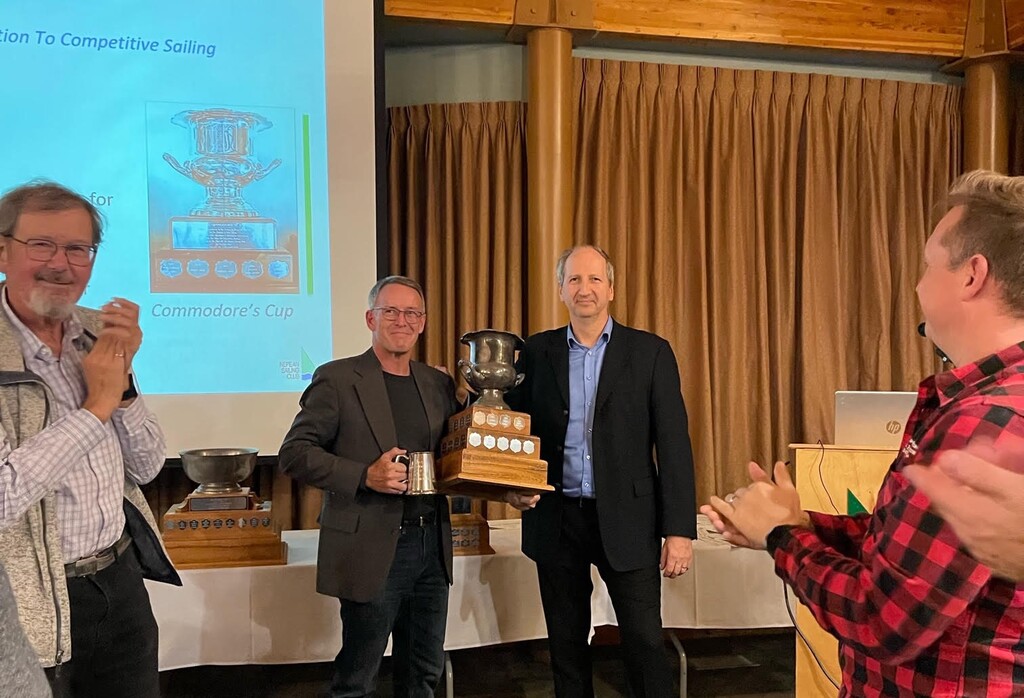 Hugh Morrin winning the NSC Commodores Cup 2023 for contributions to competitive sailing