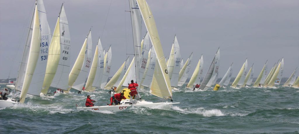 Sailboats called Vipers, racing.